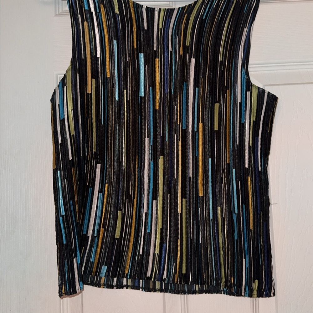 Vintage Black Metallic Stripe Tank with Blue, Gold & Cream Accents